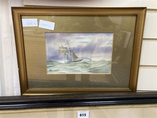 W E Earp, watercolour, Ship on squally seas
